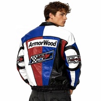 Blouson en cuir de vachette ciré style rétro, color block, avec broderie appliquée personnalisée pour homme, faible MOQ, OEM, direct usine