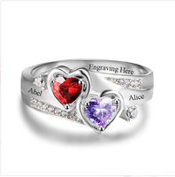 DUOYING Personalisierter Ring aus 925er Sterlingsilber, individuelles Herz-Geburtsstein-Gravur, individuelle Namen, individuelles Geschenk