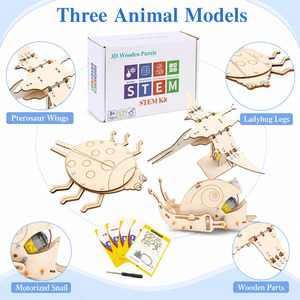 OKYN-Y2117 Kit Scientifique 3-en-1 en Bois : Puzzle 3D STEM, Pterosaure Électrique, Coccinelle Mécanique, Escargot – Jouet Scientifique à Assembler Soi-même - Product Image 3