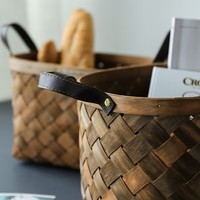 Panier de rangement tissé en copeaux de bois poignée panier de pique-nique panier à pain de fruits