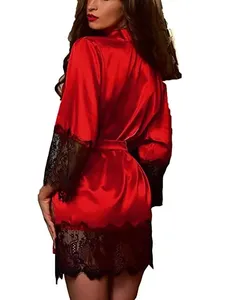 New Hot Sexy Lingerie pizzo di seta Kimono nero intimo Sleepwear Robe Night Gown nero viola colori