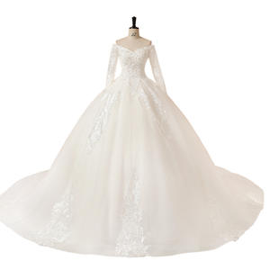 Élégante et gracieuse mariée en V profond à manches longues Super <span class=keywords><strong>Fairy</strong></span> Dream Robe de mariée décontractée queue de princesse blanche - Product Image 5