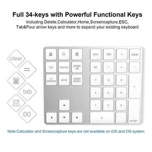 Newest Abs 34keys Bluetooth Wireless <b>Keyboard</b> Number Pad Digital for Laptop Macbook Numeric Keypad Red - Product Image 5