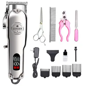 All Metal Professional Dog Grooming Clipper Low Noise LCD Display Rechargeable and Electric Cat Pets Hair Trimmers for Pet