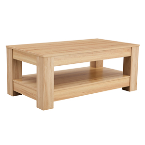 Tavolo portaoggetti a doppio strato in MDF, tavolino moderno con finitura noce, mobile pratico per uso in più ambienti - Product Image 1