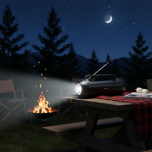 Altoparlante Bluetooth portatile ad alta torcia elettrica con maniglia, USB, Slot SD, Radio, dispositivi universali XMU6 - Product Image 3