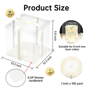24PCS rõ ràng bánh hộp với Ribbon 2-lớp 10x10x10 inch trong suốt bánh tàu sân bay hộp có nắp đậy PET cao bánh bao bì hộp - Product Image 2