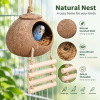 Nid en Coque de Noix de Coco pour Oiseaux, Nid Tressé en Herbe Chaude pour Perroquets, Cacatua, Pinsons, Jouet pour Petits et Moyens Perroquets