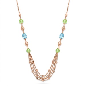 925 Silver Italian Mala Necklace Rose Gold Finish Green Blue Crystal Multi Layer Beads Wedding <b>Gift</b> Jewelry for Women - Product Image 1