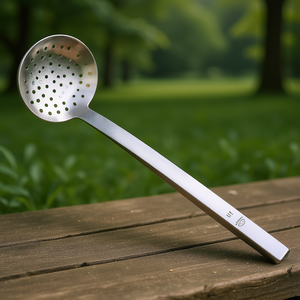 U.P. Schiumarola in Acciaio Inossidabile con Testa Perforata Rotonda e Manico Lungo, Utensile da Cucina - Product Image 3