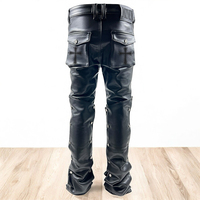 DiZNEW Pantalon en Cuir Streetwear Personnalisé Y2k Multi-Poches Noir pour Hommes