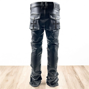 Quần da DiZNEW Streetwear thiết kế riêng phong cách Y2k nhiều túi nhỏ màu đen dành cho nam - Product Image 2