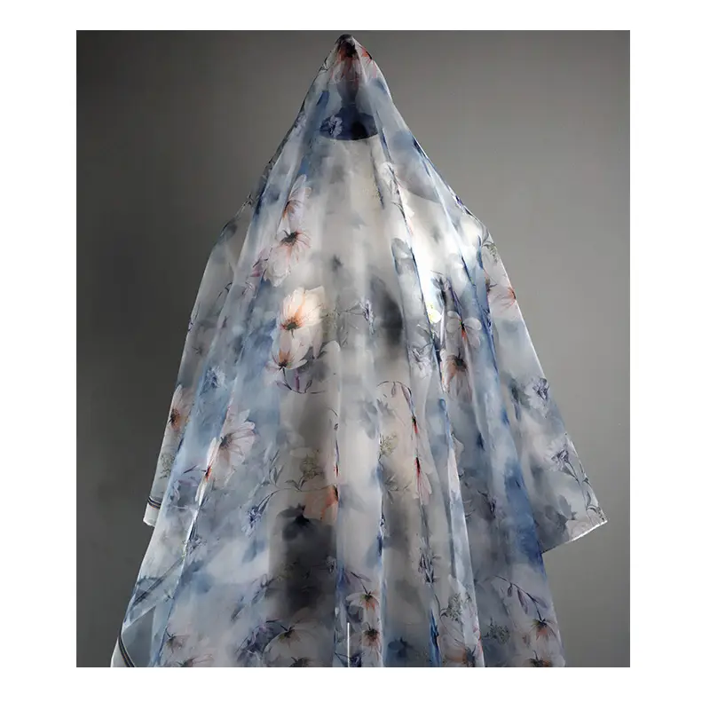 polyester organza silk swiss voile fabric chiffon floral bridal organza print fabric flower