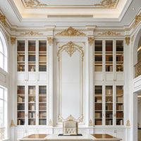 Bibliothèque murale de style palais français en bois massif sculpté, armoire de rangement haut de gamme à fond blanc pour villas et bureaux