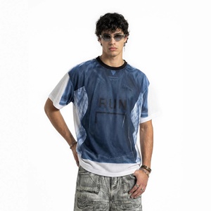 Camiseta de Manga Corta para Hombre, Cuello Redondo, Ligera, Holgada, con Estampado Digital Degradado, de Malla de Poliéster, de Secado Rápido, Estilo Urbano - Product Image 3