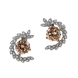 Orecchini in Oro Bianco con Diamanti Taglio Brillante Rotondo, Diamanti Naturali Fantasia, Gioielli Romantici da Sposa per Donna - Product Image 1