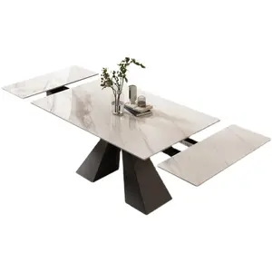 Moderne Uitschuifbare Eettafel Porselein Top Wit Marmeren Eettafel