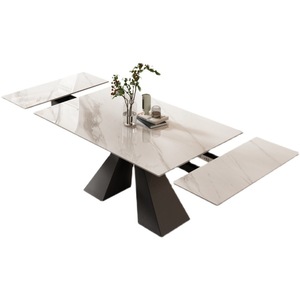 <span class=keywords><strong>Tavolo</strong></span> da Pranzo Moderno <span class=keywords><strong>Allungabile</strong></span> con Piano in Porcellana Effetto <span class=keywords><strong>Marmo</strong></span> <span class=keywords><strong>Bianco</strong></span> - Product Image 1