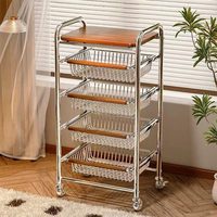 Chariot utilitaire en acier avec étagères en MDF, chariot de rangement roulant pour le bureau, la cuisine, la maison