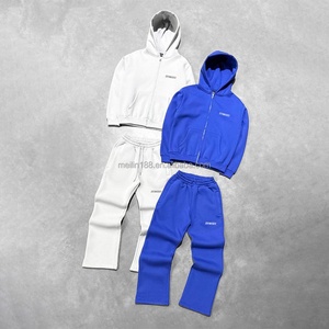 Custom Casual Tracksuit Manufacturer Zipper Plain Hoodie Joggers <b>Set</b> Heavyweight 100% Cotton Streetwear Tracksuit <b>Set</b> - Product Image 2
