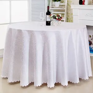 Classic Round Table Cover white 120 Inch Satin Resistant Damask Table Cloth Factory From China For Wedding Dining Cover