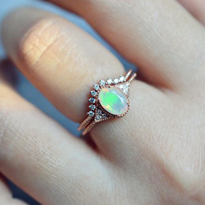 Minimalist Opal Look Ring for Women Rose Tone Elegant Fashion Finger Jewelry - Product Image 5