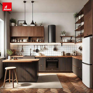 Alland Supplier China Furniture Modular Eco-Friendly Light Grey Waterproof Rustic Design Full Set Kitchen Cabinet Dining Island - Product Image 4