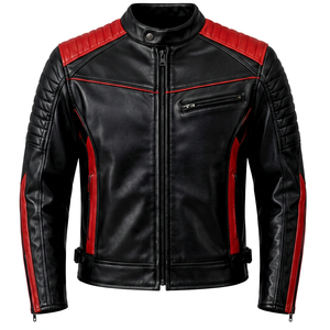 เสื้อแจ็คเก็ตหนังผู้ชายสไตล์นักขี่มอเตอร์ไซค์ คอตั้ง ปิดด้วยซิป - Product Image 1