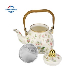 <span class=keywords><strong>Teiera</strong></span> in Smalto Spesso da 1,2L con Base in Acciaio Inox e Coperchio in Vetro, Fatta a Mano, Adatta al Forno, Bianca con Decorazioni <span class=keywords><strong>per</strong></span> Fornelli a Gas e a Induzione - Product Image 5