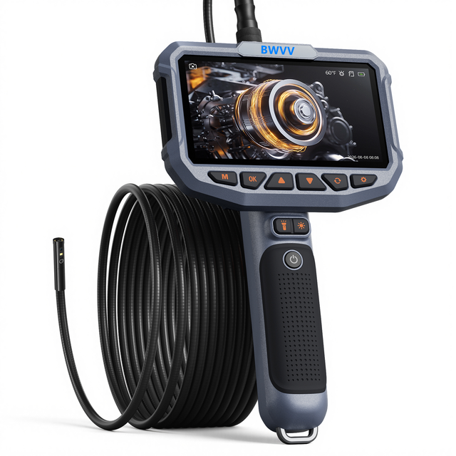 5" IPS HD Handheld Version Snake Camera, 8 Optional Probes Automotive Borescope Waterproof Inspection Industrial Endoscope