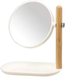 WELLRICH 1X/3X Magnifying Mirror Double Sided Makeup Mirror with Storage Tray Tabletop Makeup Mirror (round)