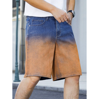 Shorts en jean décontractés pour homme, fabriqués sur mesure, délavés dégradés, finition ombrée bleu à orange, coupe ample décontractée, longueur genou