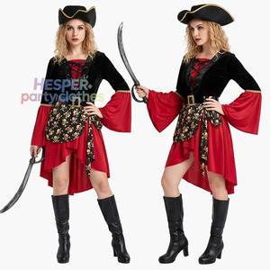 Disfraz de Pirata del Caribe para Halloween de HP, Disfraz Sexy de Reina con Volantes, Cinturón, Sombrero Tricornio, Vestido Ajustado, Capitán Pirata Femenino - Product Image 1