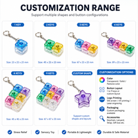 Porte-clés clavier mécanique LED 4 touches transparentes, anti-stress, avec bouton DIY et capuchon de touche, jouet sensoriel, cadeau