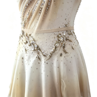 Robe de patinage artistique dégradé ivoire champagne avec broderie de strass et dos en maille pour adultes et enfants