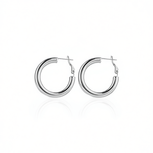 Pendientes de aro Amy Amy, joyería clásica de acero inoxidable chapada en plata para mujer, PE2086 - Product Image 4