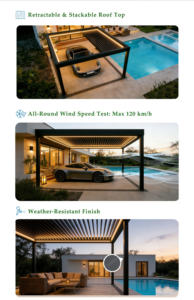 Pérgola Manual de Aluminio a Medida 3x3-7.5x4m, Techo Retráctil para Balcón y Jardín Resistentes a la Intemperie - Product Image 5