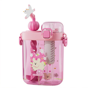 Gourde Enfant 600ml Anti-fuite en Plastique Sans BPA, Bouteille d'Eau Réutilisable 2-en-1 avec Paille pour Enfants et Écoliers - Product Image 6