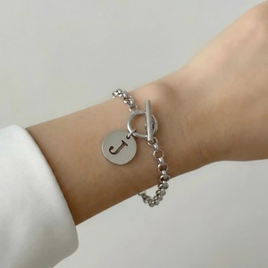 Stainless Steel Letter <b>Bracelet</b> <b>With</b> <b>Initial</b> J Charm Toggle Clasp Unisex Fashion Jewelry Geometric Design Spring 2026 - Product Image 1