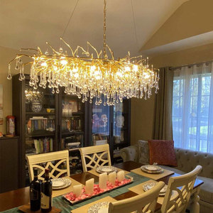 Lámpara de Araña Moderna de Cristal Ovalada, Dorada, LED, Regulable, 2700K, Blanco Cálido, para Comedor, Tamaño Grande - Product Image 2
