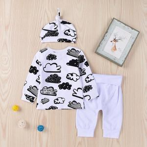 Baby Jungen Mädchen Kleidung Sets Kleinkind Jungen Kleidung Anzug Wolken Langarm Sweatshirt Hosen Hut 3PCS Neugeborene Outfits Set - Product Image 4