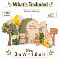 Kit de décoration moderne pour fête d'anniversaire de bébé sur le thème de la forêt (ours, girafe) vert sauge, impression numérique, toile de fond pour le centième jour de bébé KT