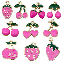 Assortiment de breloques pendentifs pour la création de bijoux (colliers, boucles d'oreilles, bracelets) à thème fraise et cerise, 10/20/30 pièces par ensemble