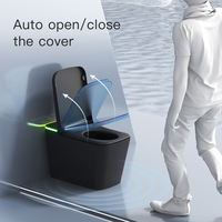 Toilette intelligente de luxe haut de gamme, à poser au sol, avec glaçure noire, forme carrée, commande vocale automatique, toilette intelligente avec buse UV