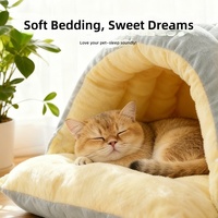 Lit pour animaux de compagnie en coton PP, design enveloppant et épaissi, toutes saisons, pour chats et chiens de petite/moyenne taille, lit de sommeil profond à double usage