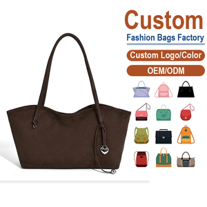 Bolsos Tote de Mujer en Color Chocolate con Tacto de Gamuza PU |   Cierre de cremallera antirrobo impermeable de color sólido para otoño |   Fabricación Personalizada OEM/ODM - Product Image 1