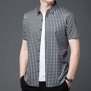 <span class=keywords><strong>Camicia</strong></span> estiva a <span class=keywords><strong>maniche</strong></span> <span class=keywords><strong>corte</strong></span> da uomo senza stiratura <span class=keywords><strong>camicia</strong></span> Casual da uomo a scacchi senza cuciture per uomo - Product Image 6