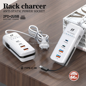 Caricatore Super Veloce 66W con <span class=keywords><strong>2</strong></span> Porte Type-<span class=keywords><strong>C</strong></span> + <span class=keywords><strong>2</strong></span> USB, Hub di Ricarica USB-<span class=keywords><strong>C</strong></span> 66W, Presa di Ricarica per Telefoni Cellulari con Cavo di Prolunga - Product Image 4