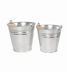 Balde de metal de aço galvanizado à prova de ferrugem e durável, com bordas reforçadas e aderência de madeira, 10 litros e 13 litros