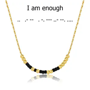 Personalized Dainty Gold Plated Copper Beads Luck Friendship Love Hope I Am Enough Women Morse Code Necklace Jewelry